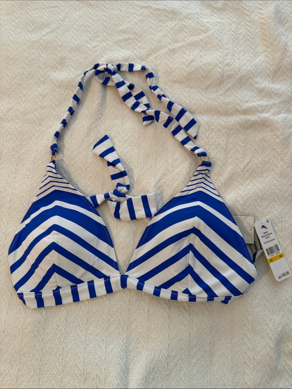 Tommy Bahama Blue and White Striped Halter Bikini Top